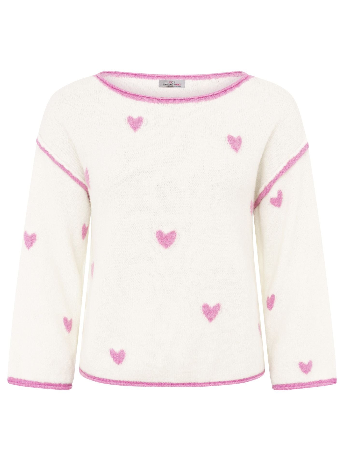 Zwillingsherz - Pullover "Herzen mit Naht" - Weiß/Pink