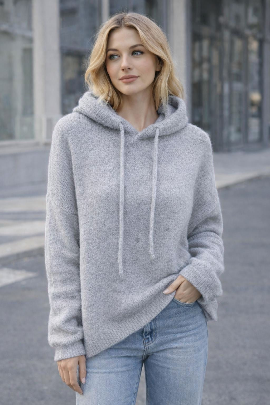 Flair - Weicher Hoodie mit Kid Mohair - Hellgrau