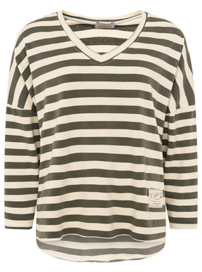 Zwillingsherz - Sweatshirt V-Neck "Streifen & Jersey" - Khaki