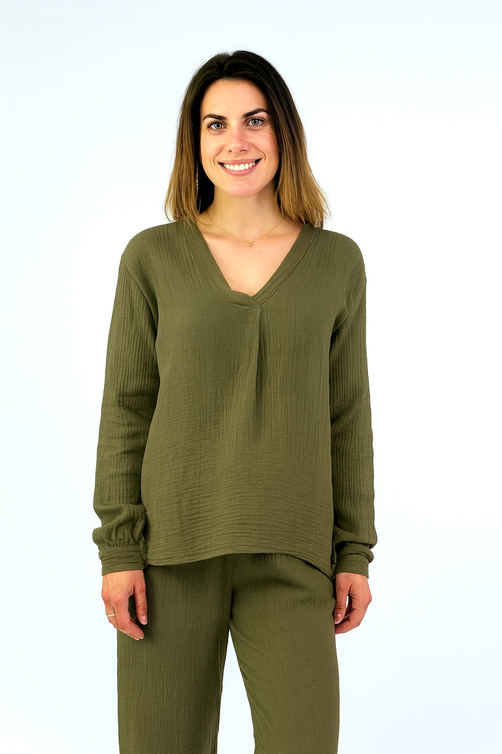 Musselin Bluse Khaki