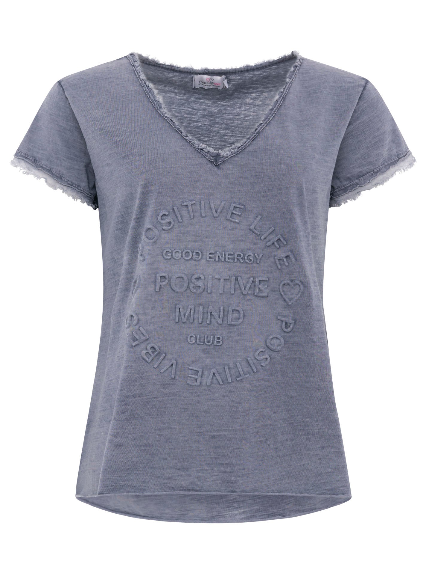 Zwillingsherz -  Oversized T-Shirt "Positive Mind" V-Ausschnitt - Navy