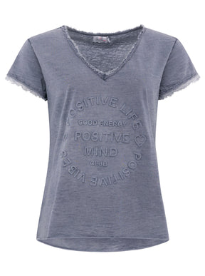 Zwillingsherz -  Oversized T-Shirt "Positive Mind" V-Ausschnitt - Navy