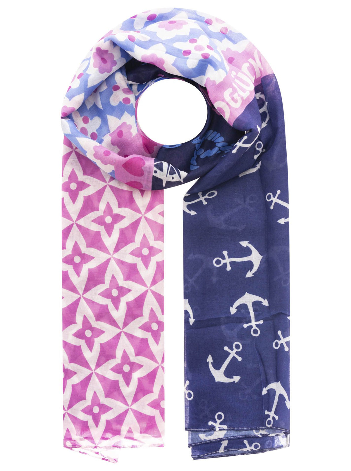 Zwillingsherz - Schal Viskose "Anker Strandglück" - Blau/Pink