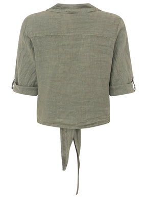 Zwillingsherz - 100% Leinen Bluse mit Knopfleiste - Khaki