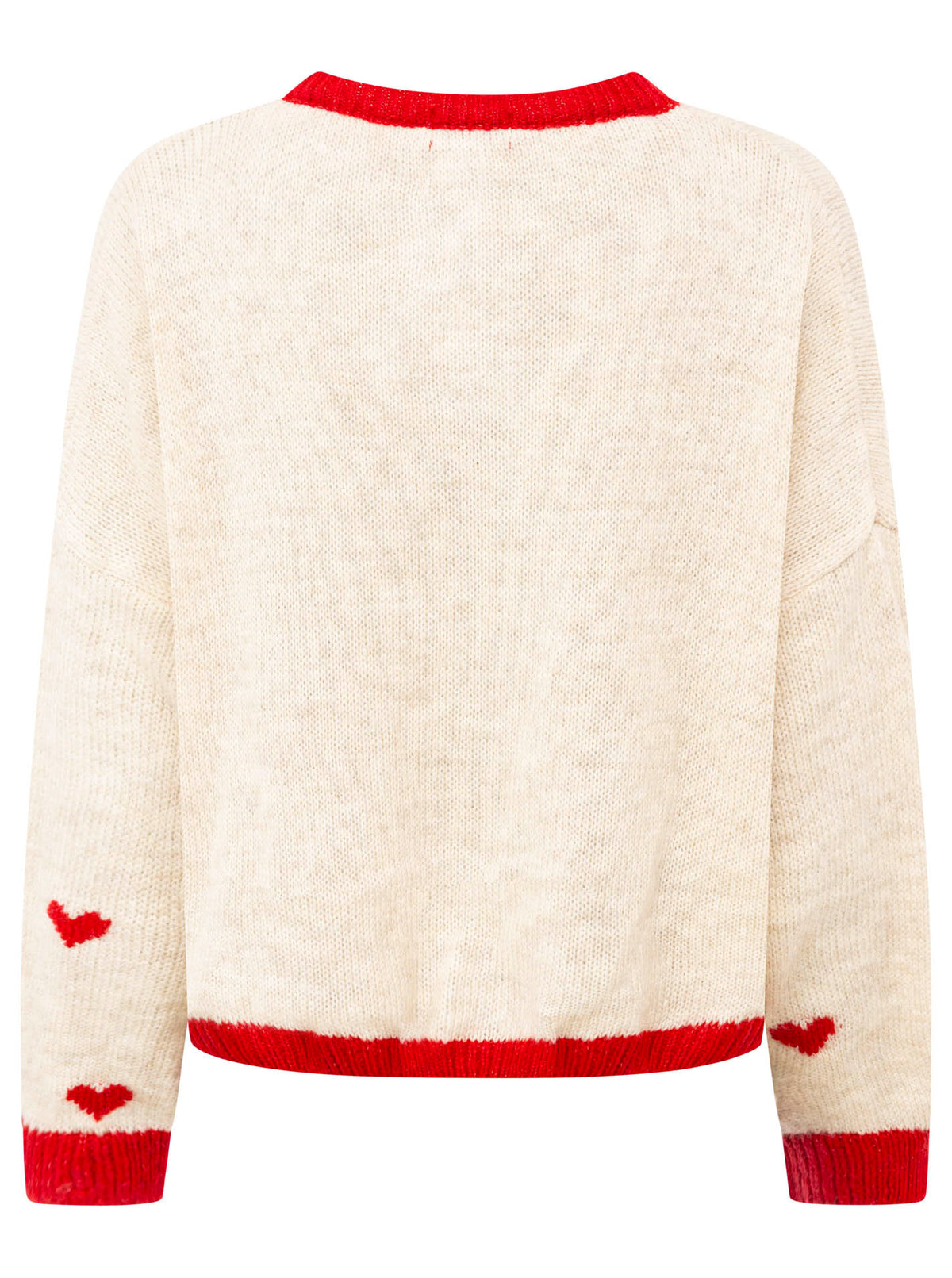 Zwillingsherz Weicher Mohair Cardigan Herz Strick - Beige/Rot