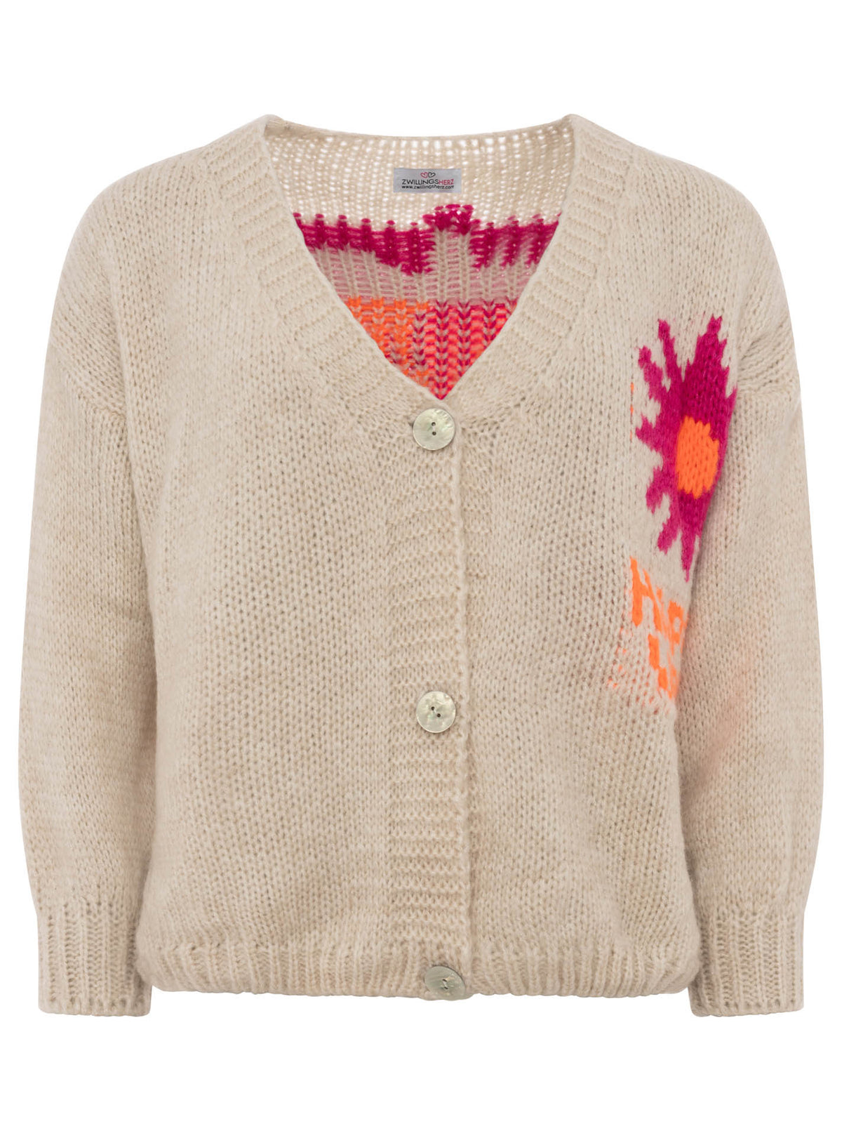 Zwillingsherz - Weicher Oversize Cardigan Happy Vibes - Made in Italy - Mittelbeige