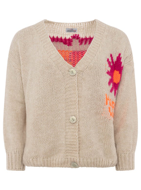 Zwillingsherz - Weicher Oversize Cardigan Happy Vibes - Made in Italy - Mittelbeige