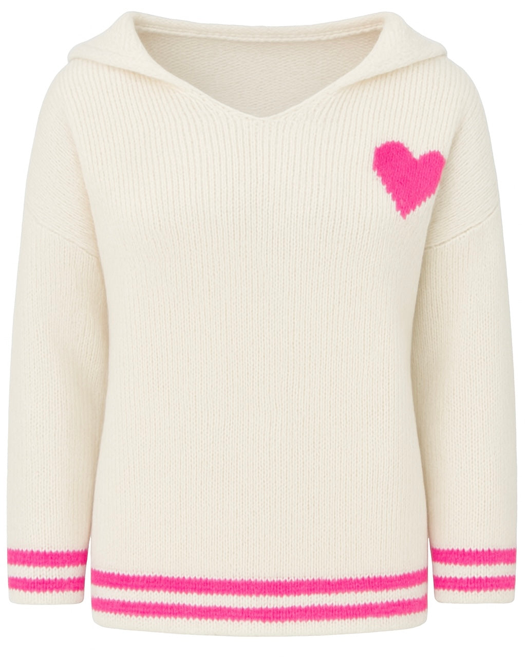 Oversize Strick Hoodie „Herz“ - Made in Italy - Wollweiß