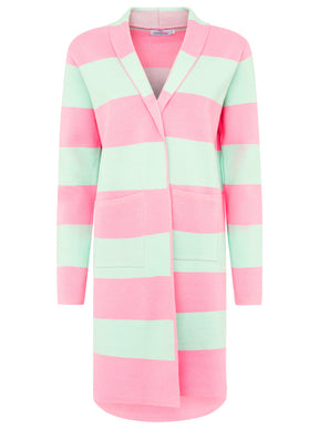 Zwillingsherz Strickjacke Streifen & Schalkragen - Salbei/Pink