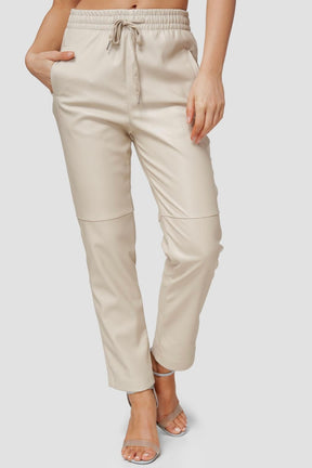Wasabi - Vegane Leder Joggpants - Creme/Beige
