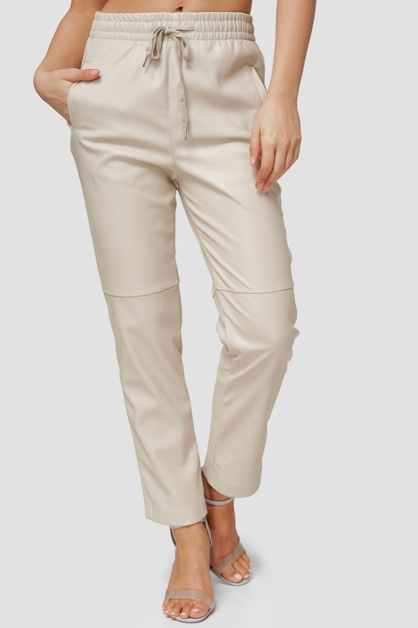 Wasabi - Vegane Leder Joggpants - Creme/Beige