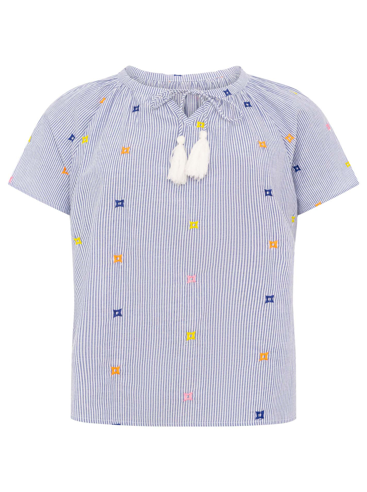 Zwillingsherz - Kurzarmbluse "Stripe & Stich Sterne" - Blau