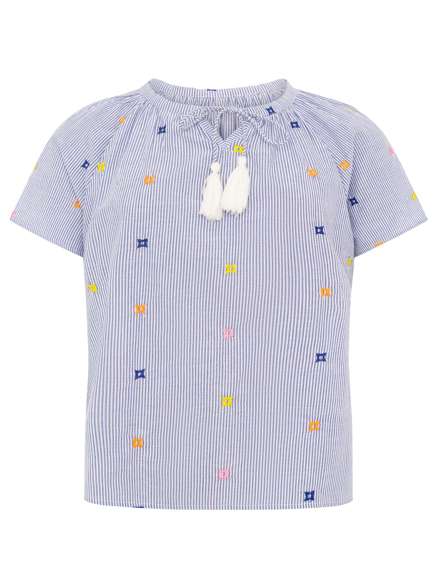 Zwillingsherz - Kurzarmbluse "Stripe & Stich Sterne" - Blau