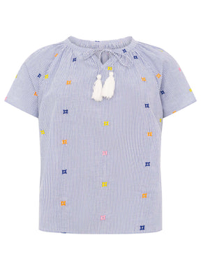 Zwillingsherz - Kurzarmbluse "Stripe & Stich Sterne" - Blau