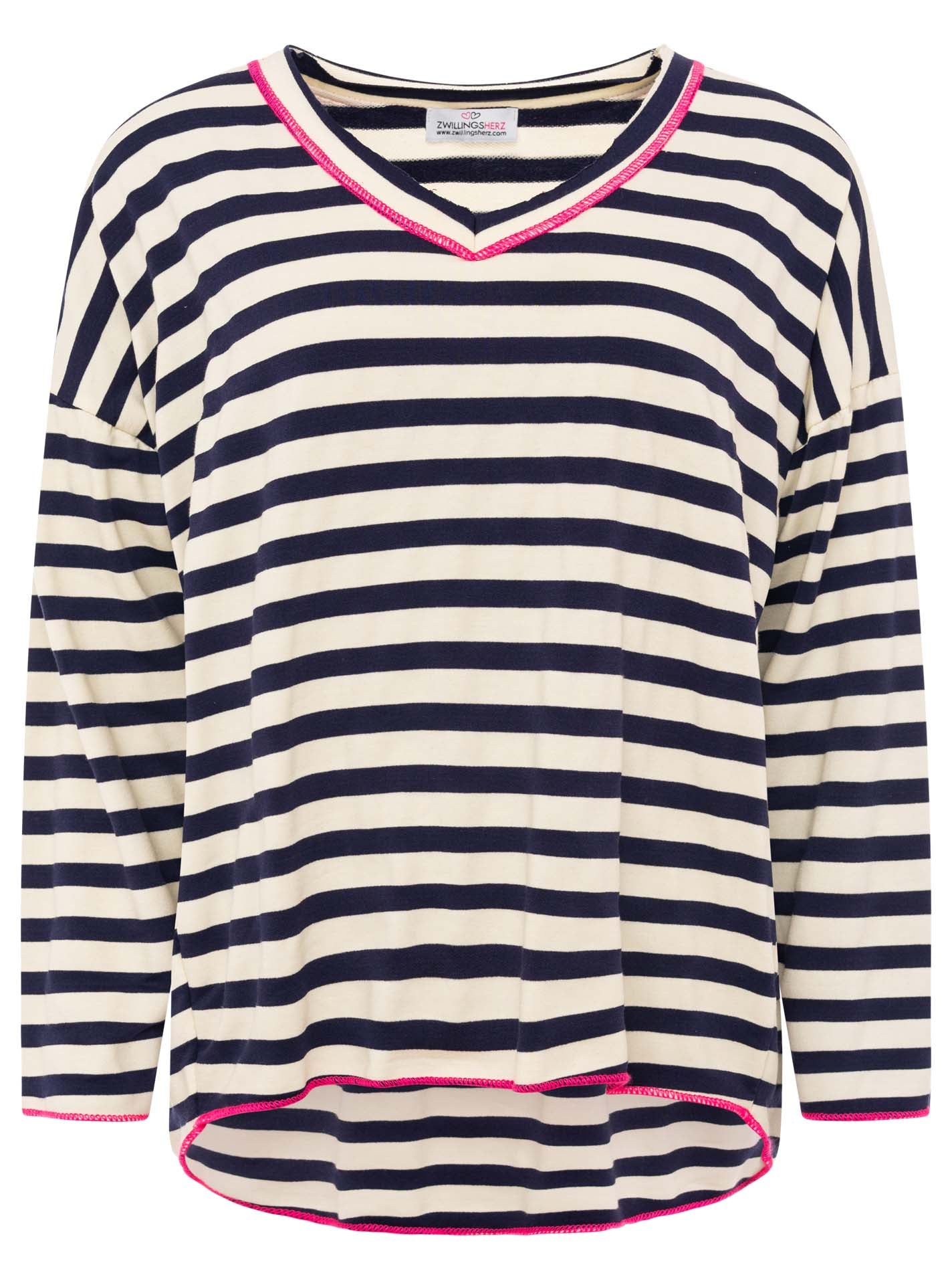 Zwillingsherz - Sweatshirt V-Neck "Streifen & Jersey" - Marine