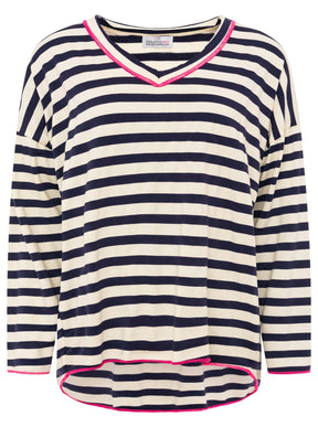 Zwillingsherz - Sweatshirt V-Neck "Streifen & Jersey" - Marine