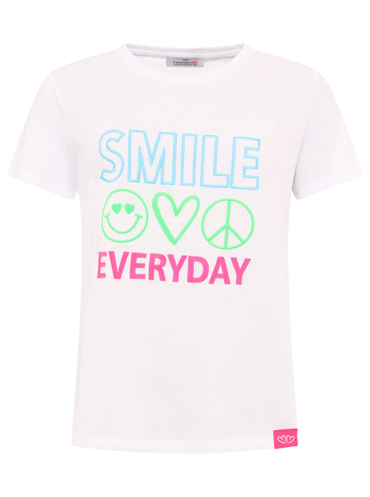 Zwillingsherz - T-Shirt "Smile Everyday" - Weiß/Pink