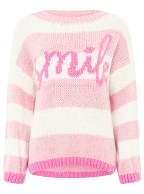 Zwillingsherz Pullover mit Streifen Smile - Pink/Creme