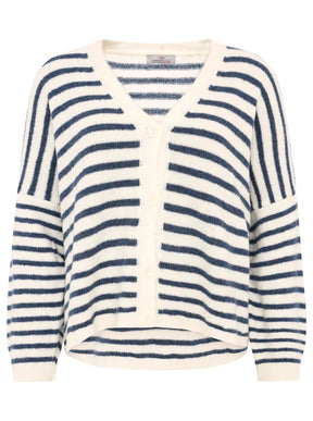 Zwillingsherz - Weicher Cardigan Streifenoptik - Made in Italy - Blau/Beige