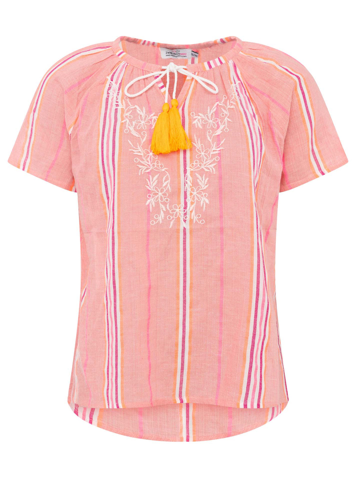 Zwillingsherz - Kurzarmbluse Summer Stripes - Neonkoralle