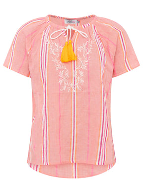 Zwillingsherz - Kurzarmbluse Summer Stripes - Neonkoralle