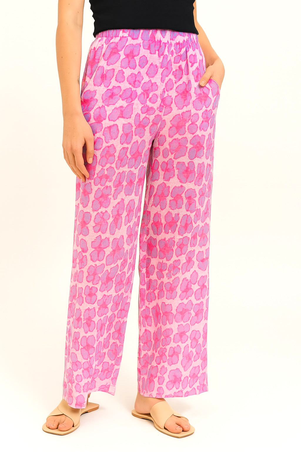 DressWithClass - Bequeme Leo Baumwoll Hose - Flieder/Pink