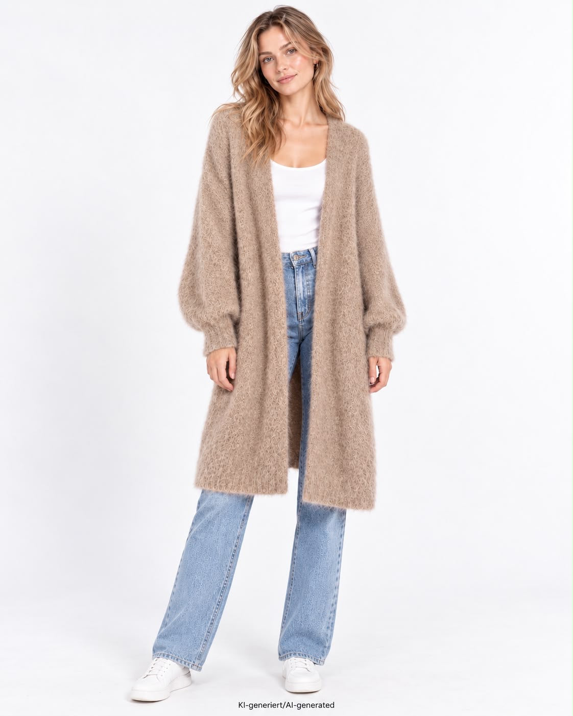 Langer Oversized Cardigan aus hochwertigem Kid Mohair - Beige