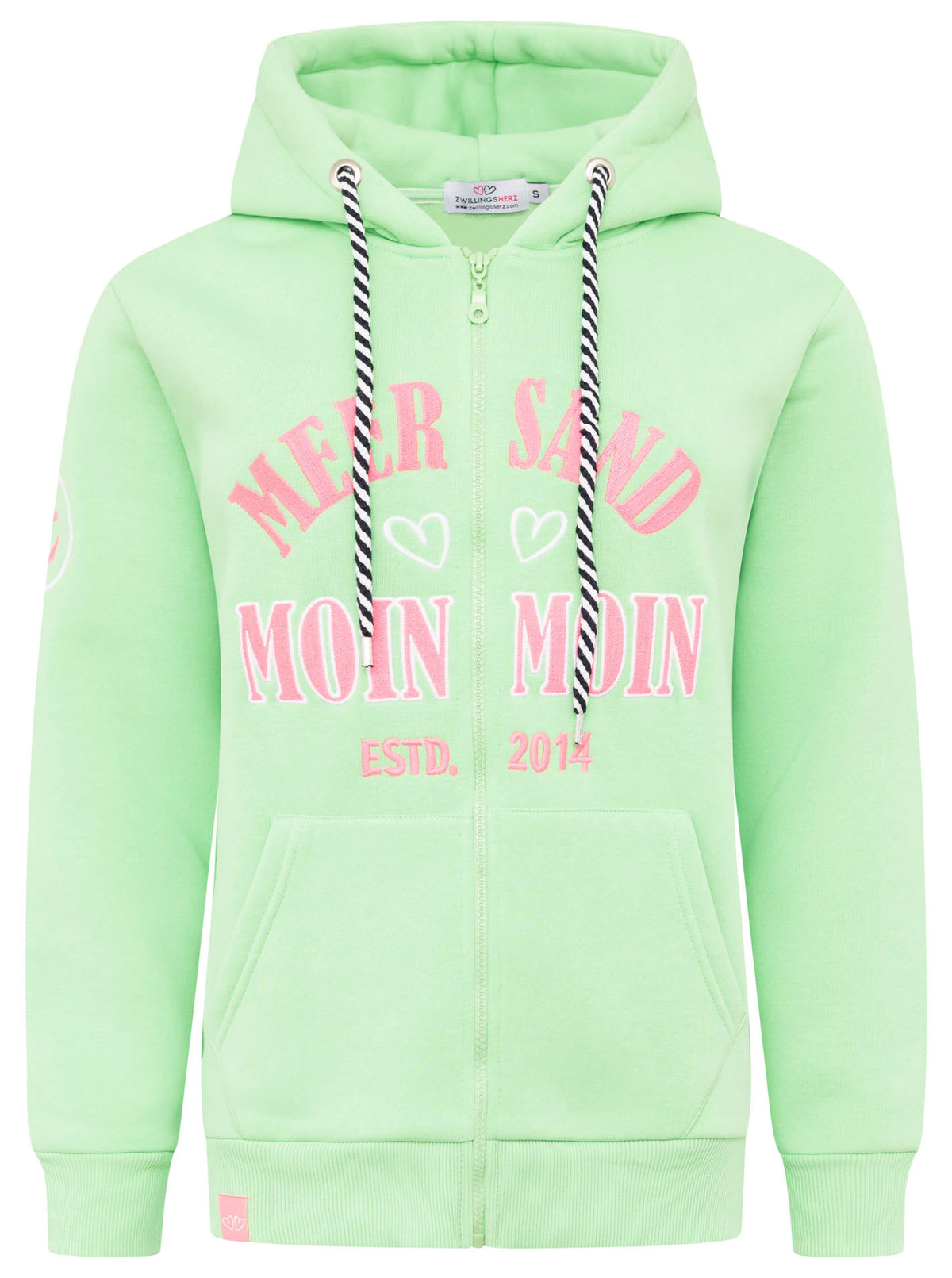 Zwillingsherz - Hoodiejacke "Moin Meer Sand - Grün/Pink
