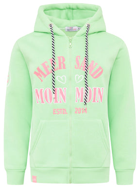 Zwillingsherz - Hoodiejacke "Moin Meer Sand - Grün/Pink