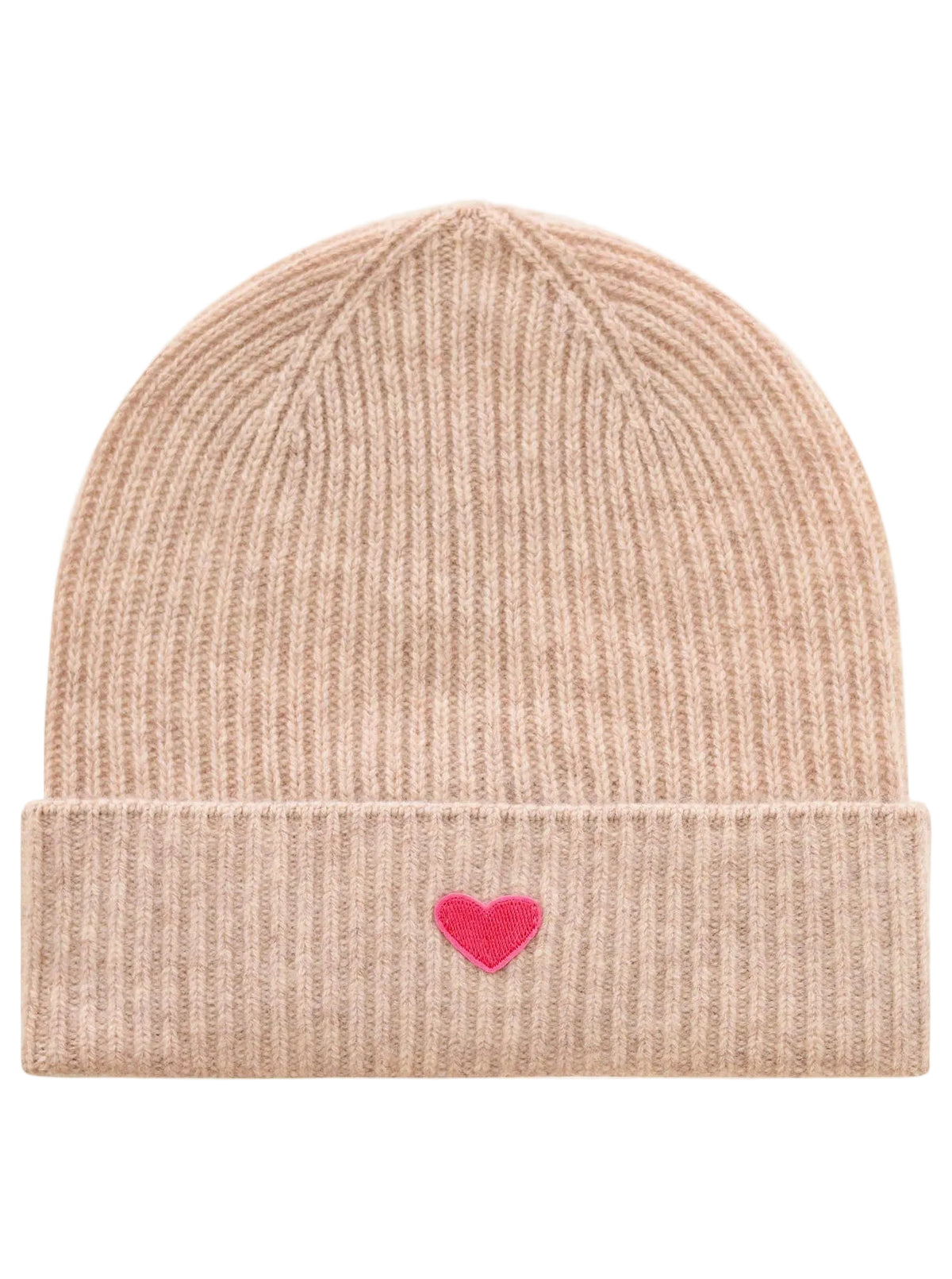 Zwillingsherz - 100% Cashmere Mütze Herz - Mittelbeige/Pink