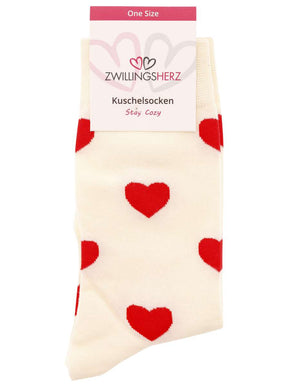 Zwillingsherz - Socken Herzen- Rot/Creme (3 Paar)