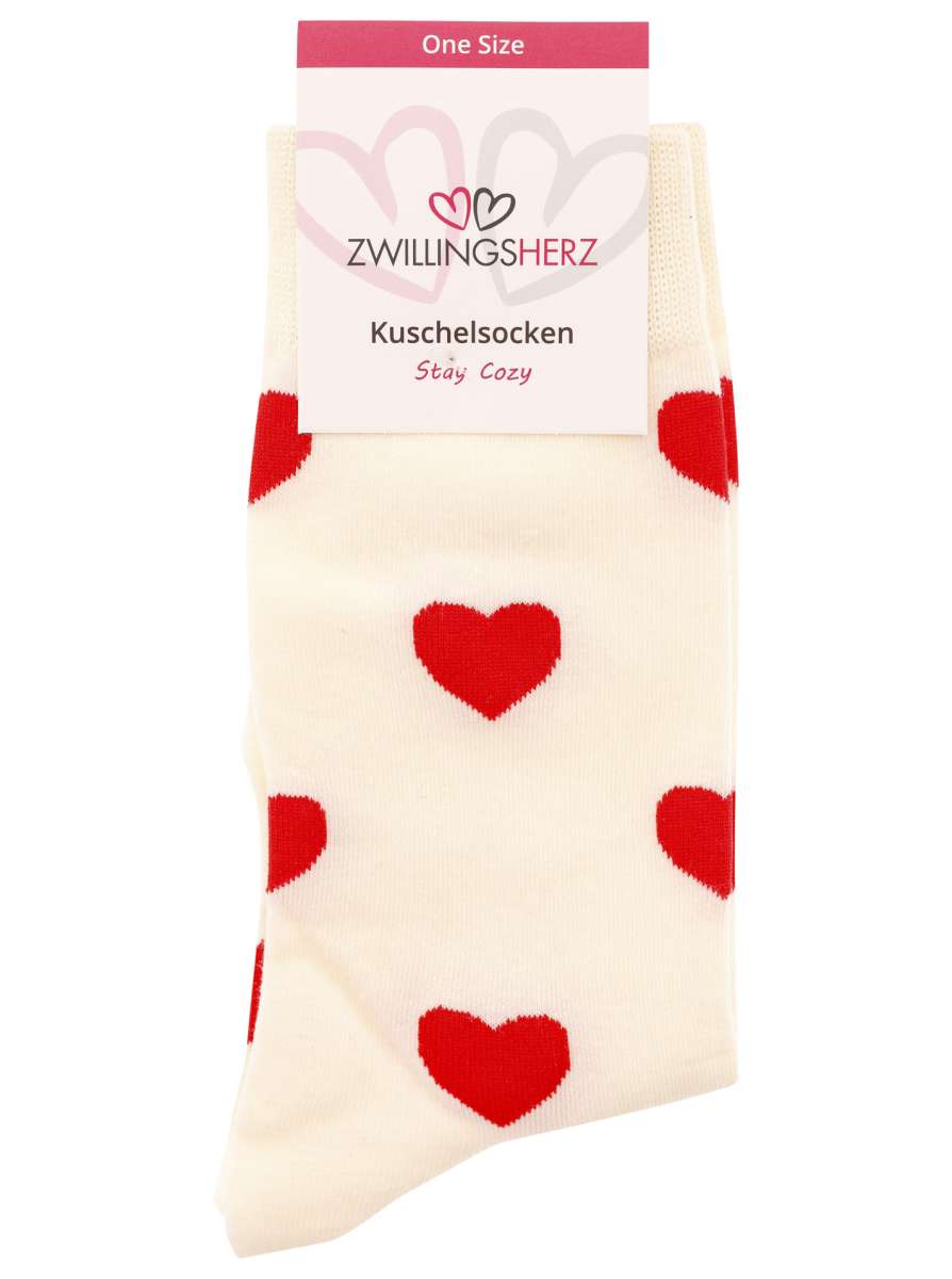 Zwillingsherz - Socken Herzen- Rot/Creme (3 Paar)