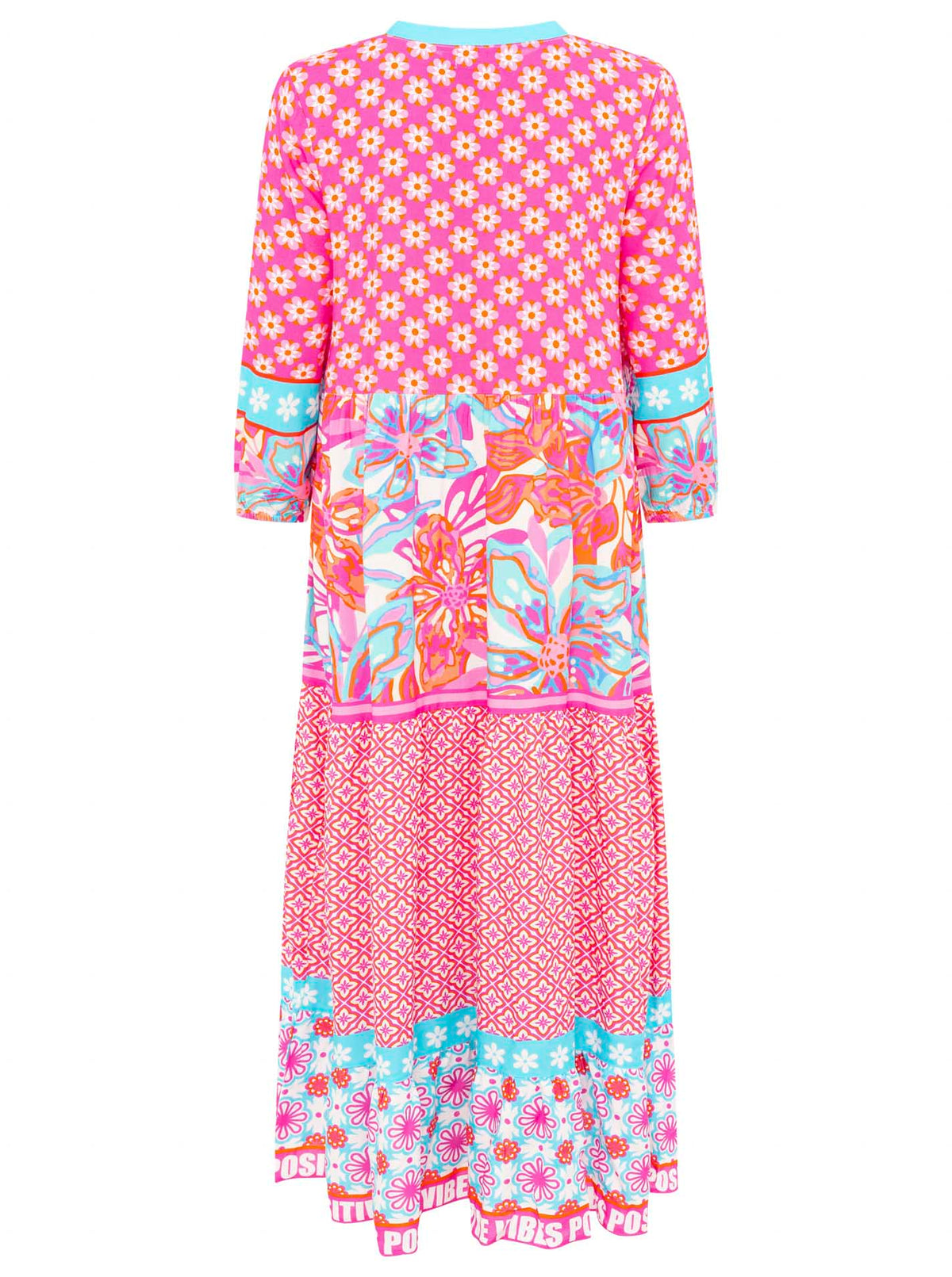 Zwillingsherz - Maxi Kleid Blumen Flower Paradise  - Pink/Orange/Blau