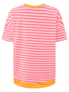 Zwillingsherz - Oversize Shirt "Neon Streifen" - Rosa/Orange