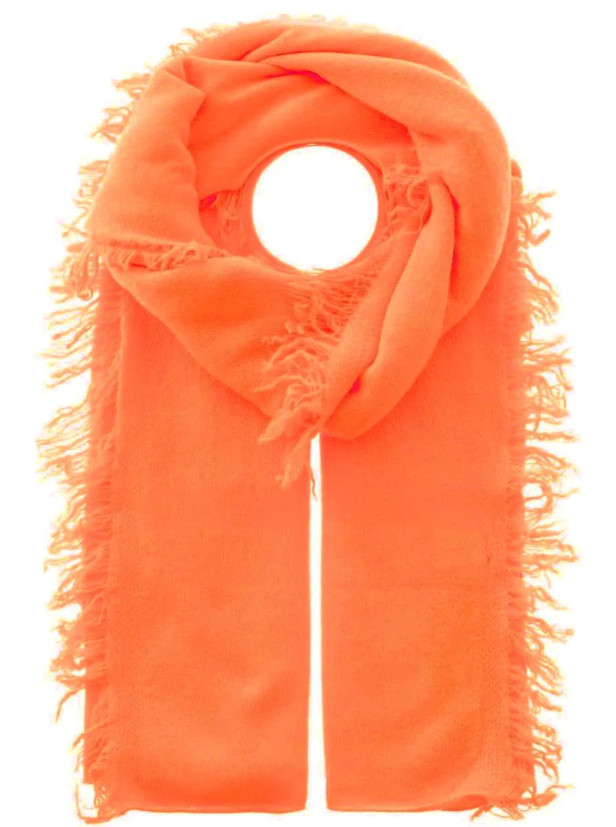 Zwillingsherz 100% Cashmere/Kaschmir Fransenschal - Neonorange