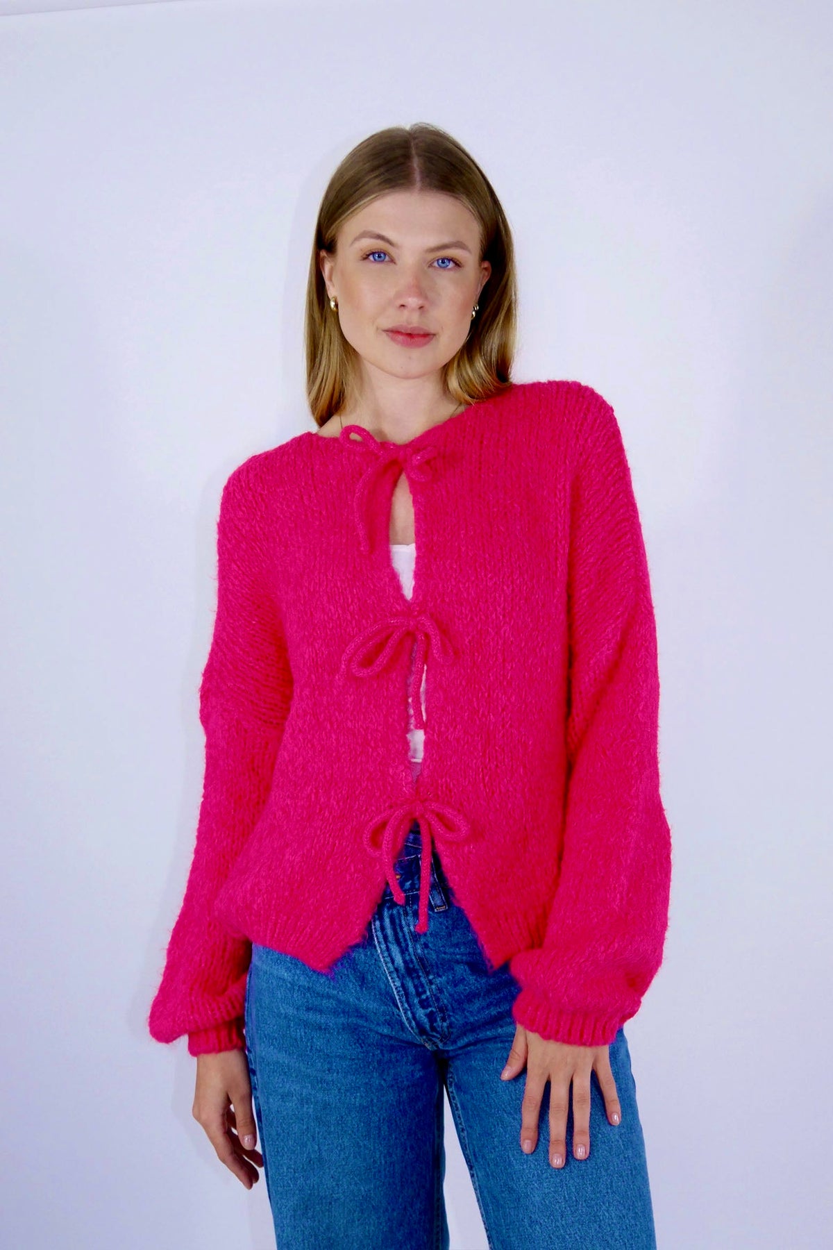 Cardigan mit Schleifen - Beere