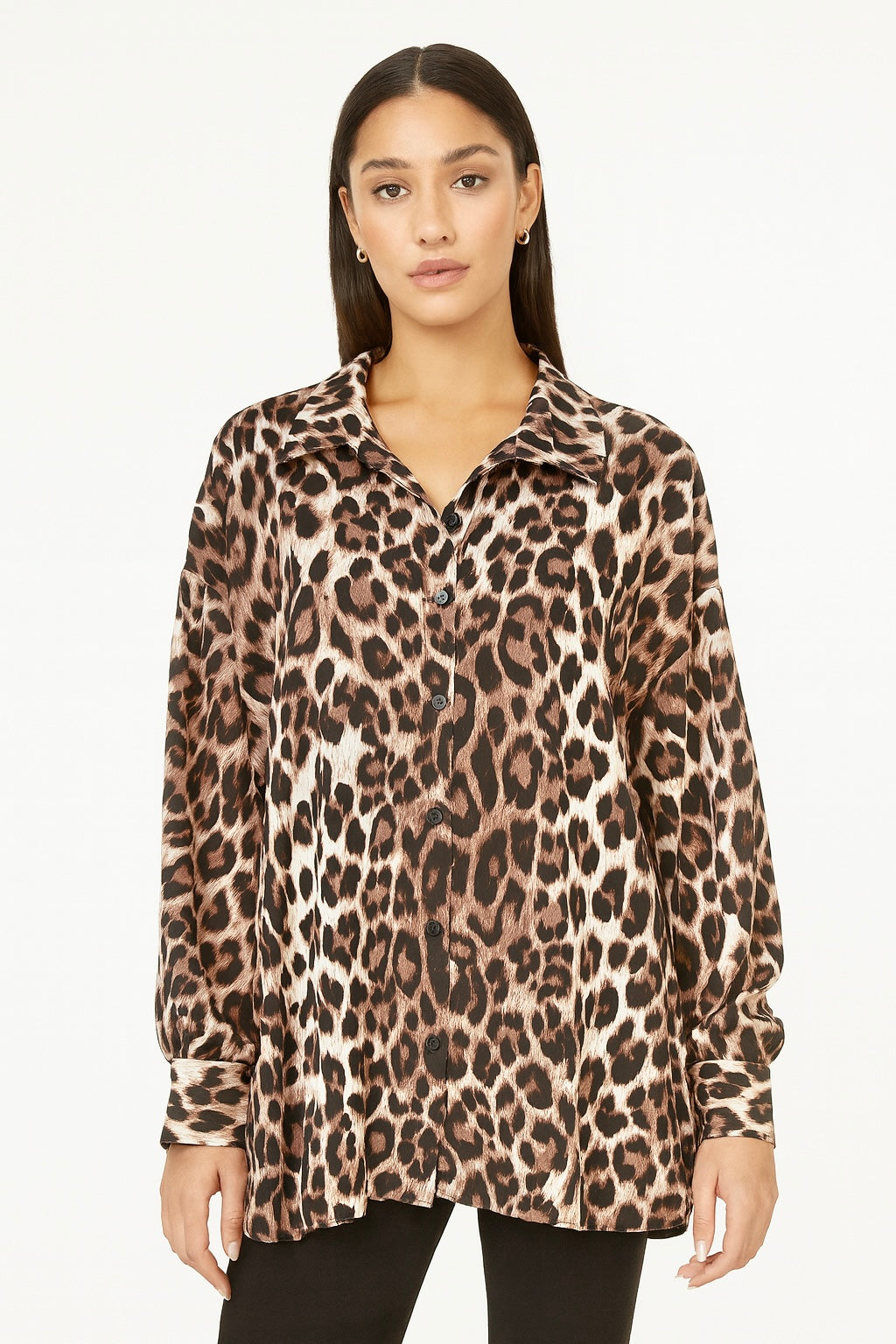 DressWithClass - Oversized Leo Musselin Bluse - Braun/Beige