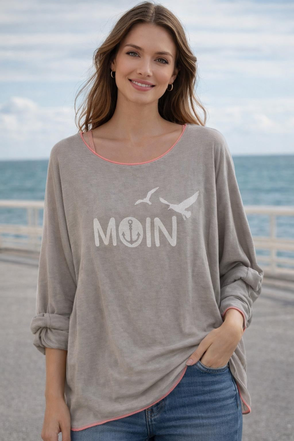 Flair - Leichtes Sweatshirt "Moin Anker" - Beige