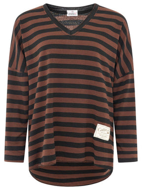 Zwillingsherz - Sweatshirt V-Neck "Streifen & Jersey" - Braun