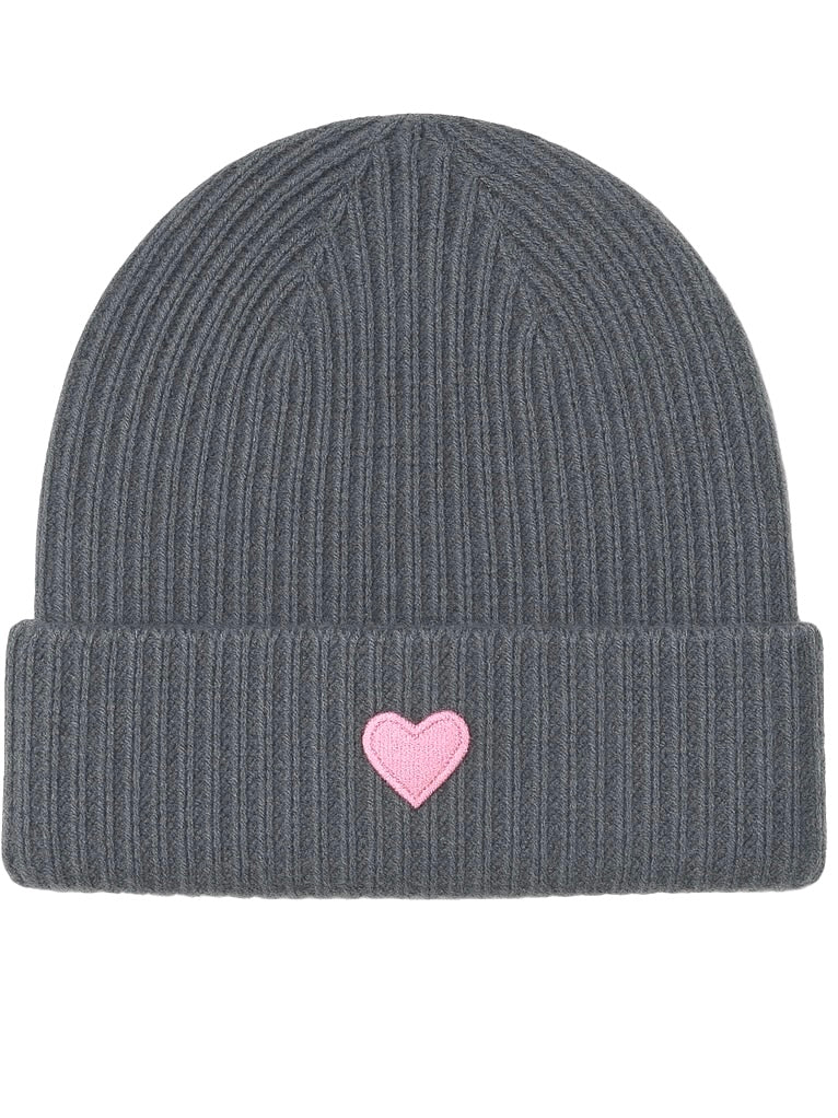 Zwillingsherz Damen Kaschmir-Mütze Herz Motiv (100% Cashmere) - Anthrazit/Pink
