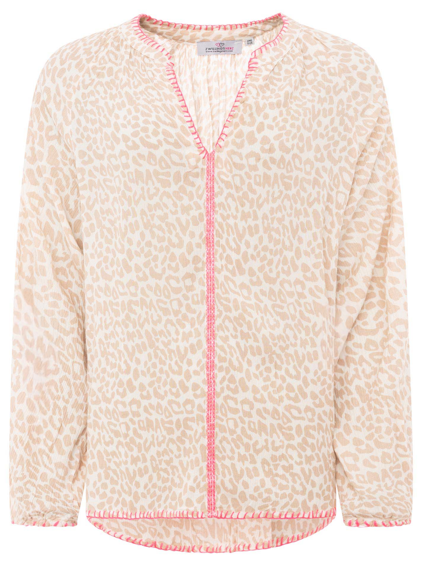 Zwillingsherz - Bluse V-Ausschnitt „Wilder Leo“ - Beige