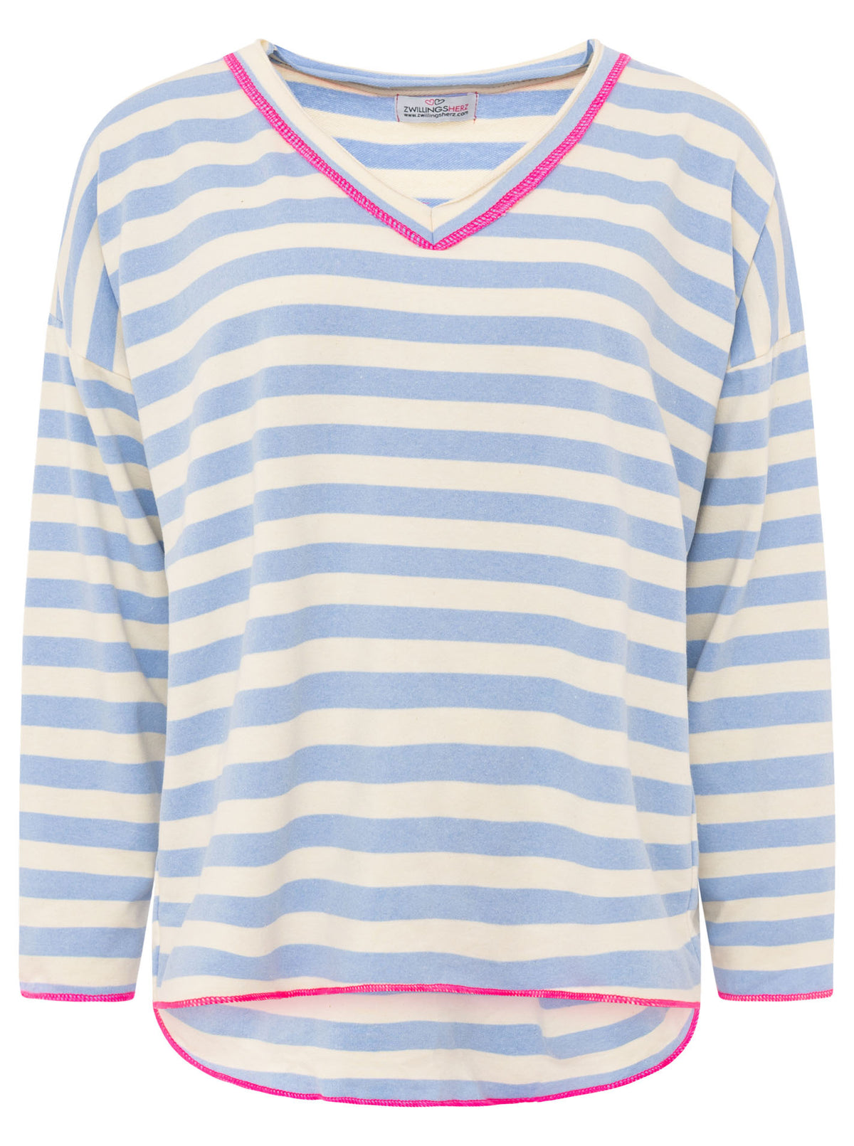 Zwillingsherz - Sweatshirt V-Neck "Streifen & Jersey" - Hellblau