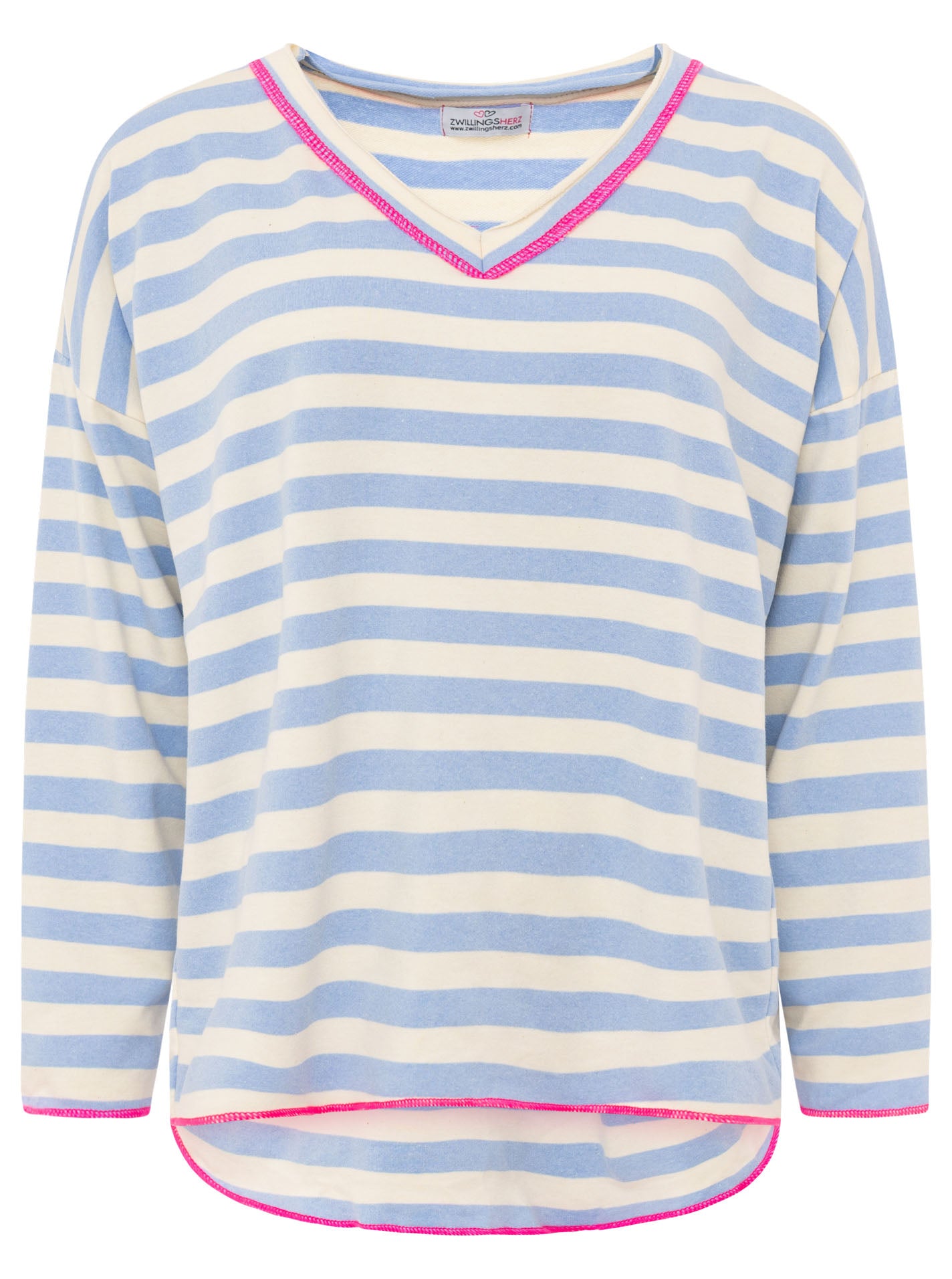 Zwillingsherz - Sweatshirt V-Neck "Streifen & Jersey" - Hellblau