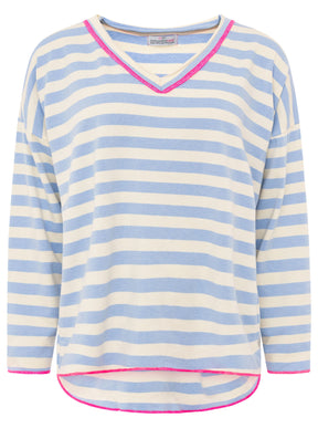 Zwillingsherz - Sweatshirt V-Neck "Streifen & Jersey" - Hellblau