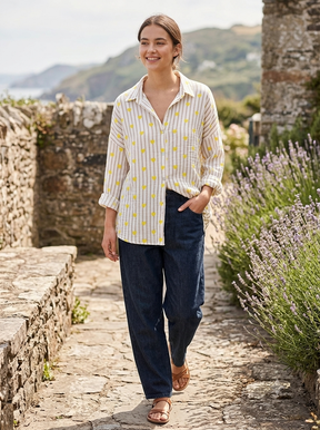 Musselin-Bluse Streifen & Herzen - Beige