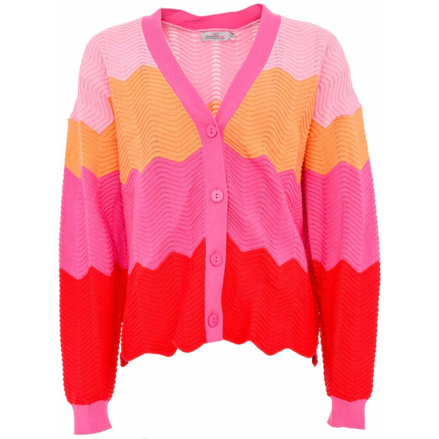 Zwillingsherz - Cardigan Wellen Zweifarbig - Rot/Pink/Orange