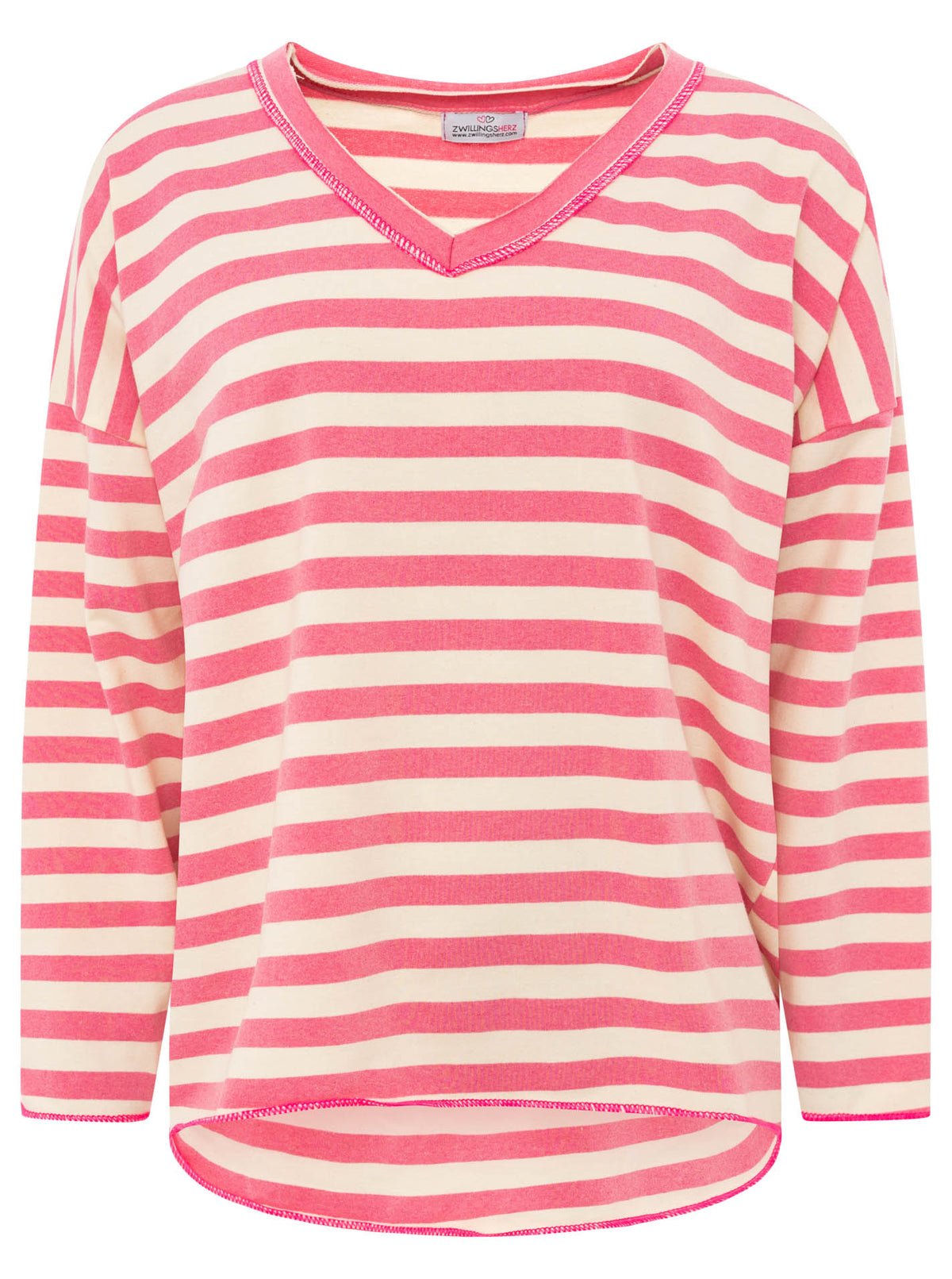 Zwillingsherz - Sweatshirt V-Neck "Streifen & Jersey" - Pink