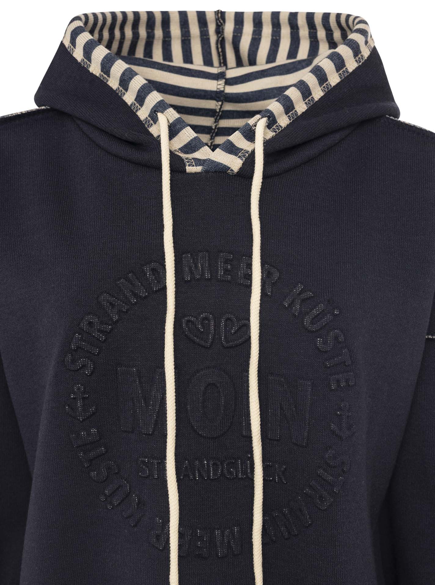 Zwillingsherz Doubleface Hoodie "Moin & Streifen" - Dunkelblau