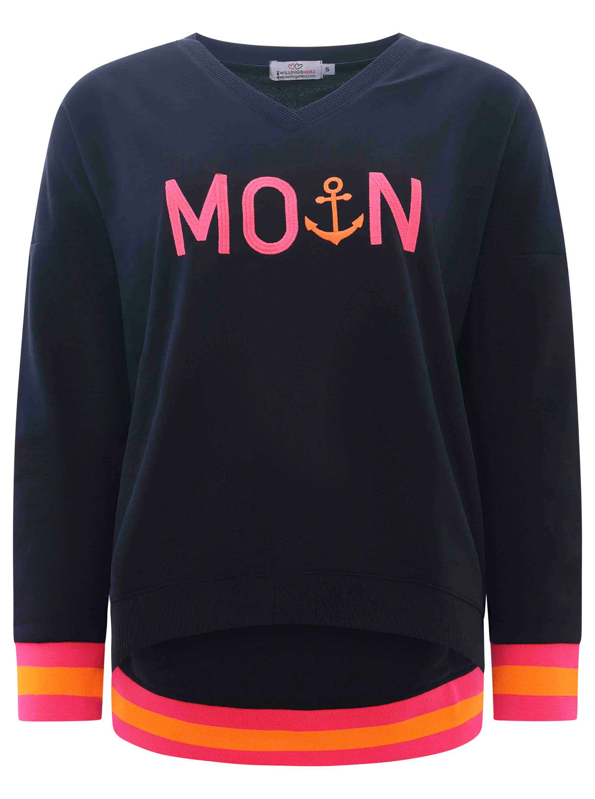 Zwillingsherz - Sweatshirt 3/4-Arm "Moin Anker" - Dunkelblau/Pink