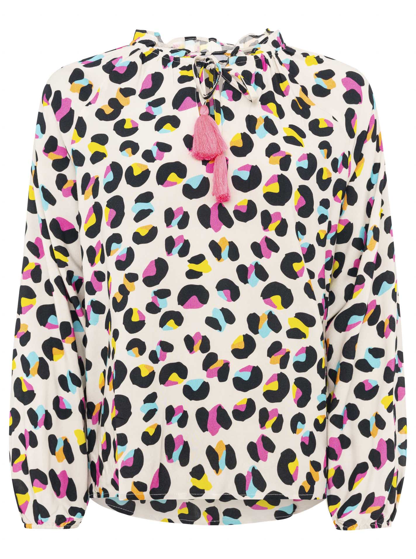 Zwillingsherz - Langarmbluse "Crazy Leo" - Beige/Pink/Weiß